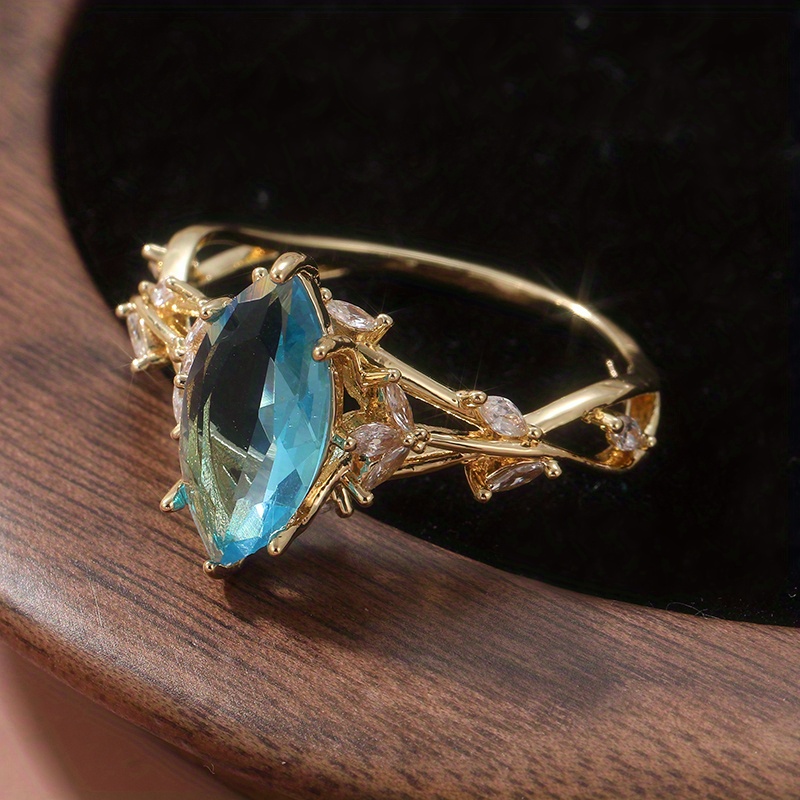Vintage Floral CZ Engagement Ring Golden Tone for Her